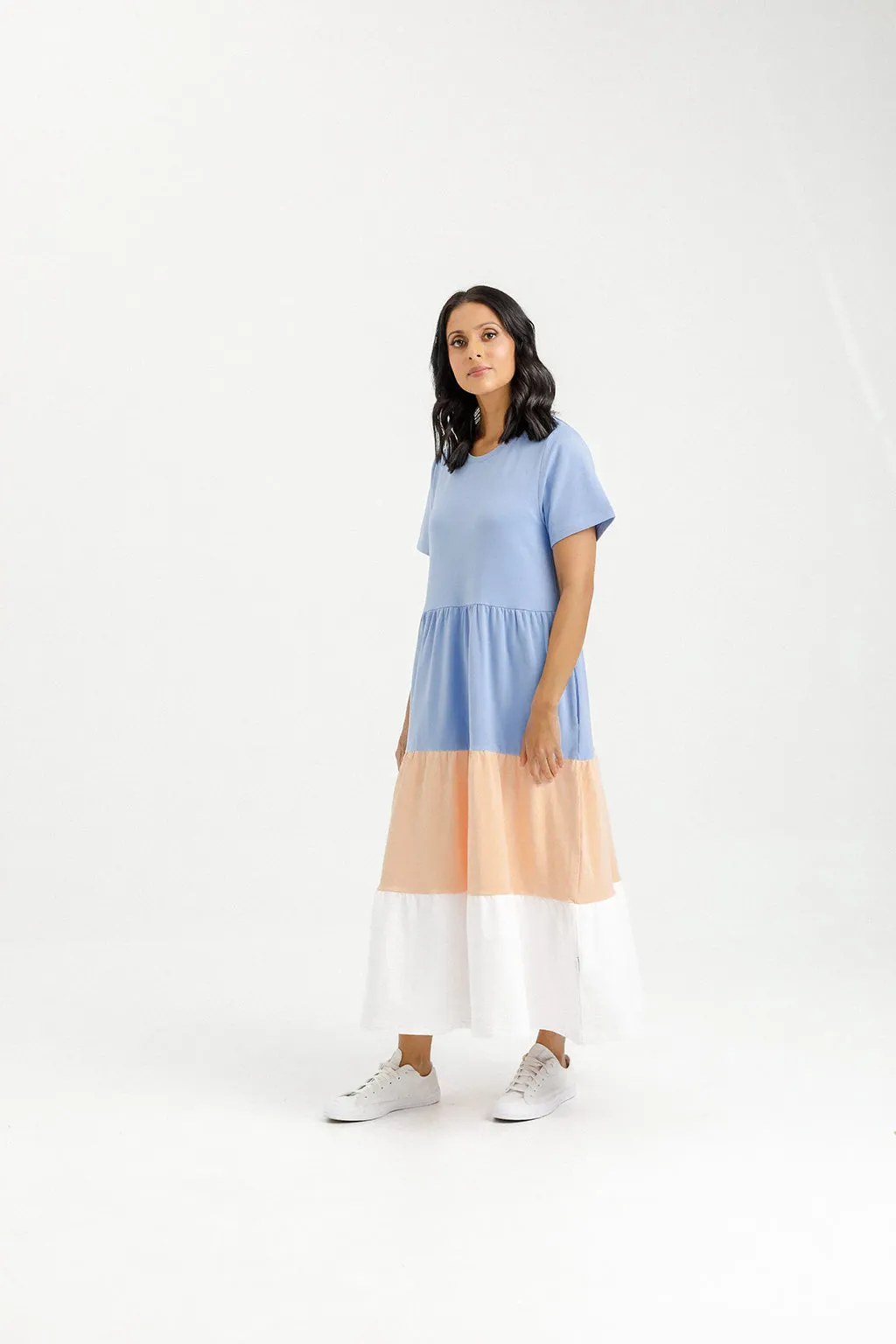 X Label Kendall Dress - Cerulean/Tropical Peach/White