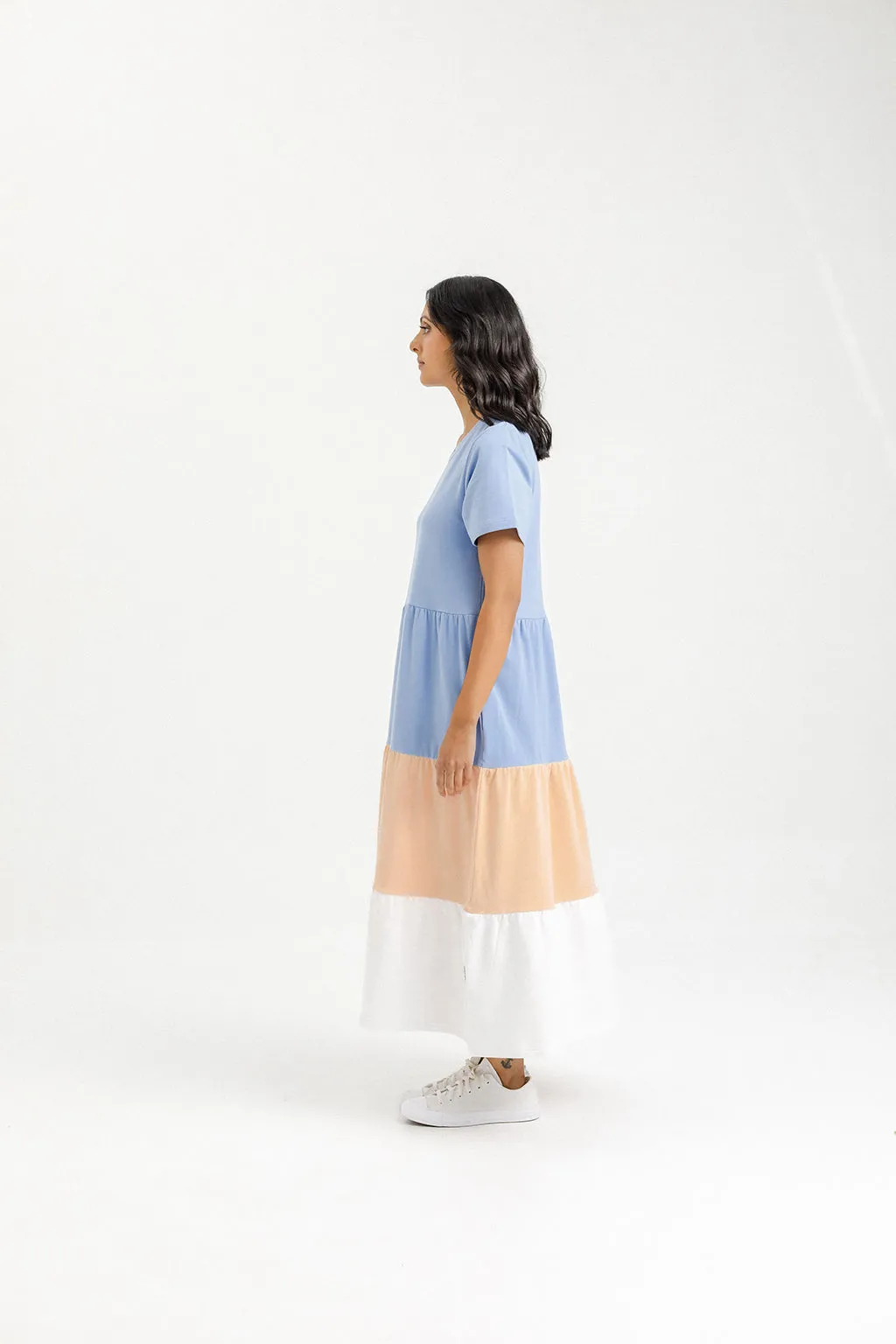 X Label Kendall Dress - Cerulean/Tropical Peach/White